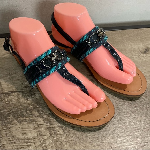 MINT! Women's COACH Navy Blue ANKLE Strap DESIGNER Flip Flop SANDALS  8 B - Picture 1 of 7